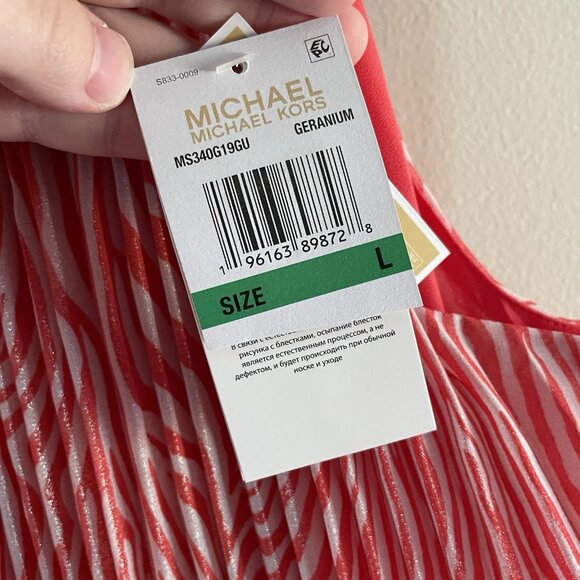 Michael Kors L Pink Zebra Print Sleeveless Chain Detail Pleated Halter Top NWT - Picture 8 of 13